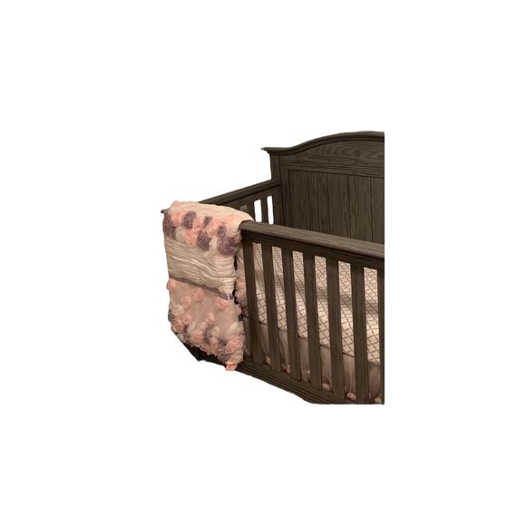 The Peanutshell 2 Piece Bedding Set Pale Pink Gray 3D Flowers Floral Quilt Skirt
